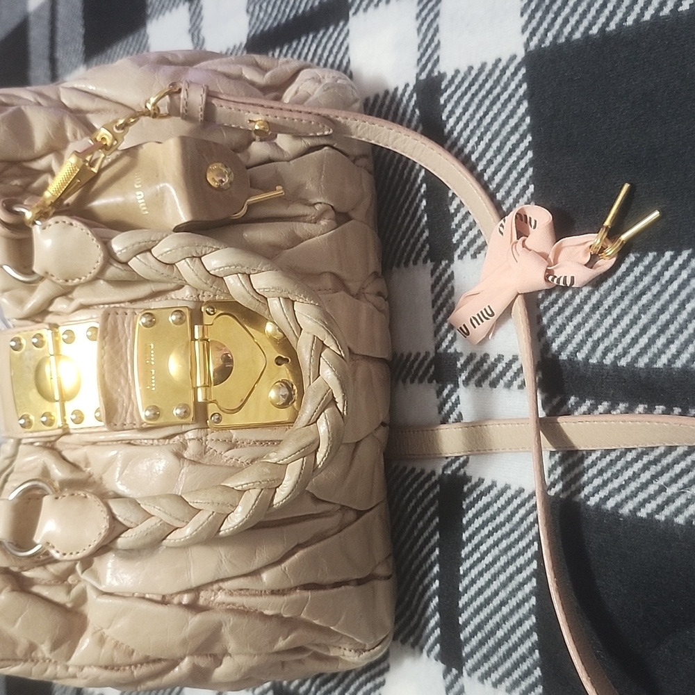 Miu Miu Cream Mpatelasse Leather Women's Bag